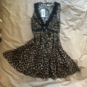 Reformation Silk Leopard Dress with Black Lace